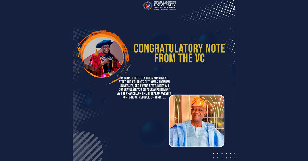 Congratulatory Message From Tau Vice-chancellor To Professor Jegede